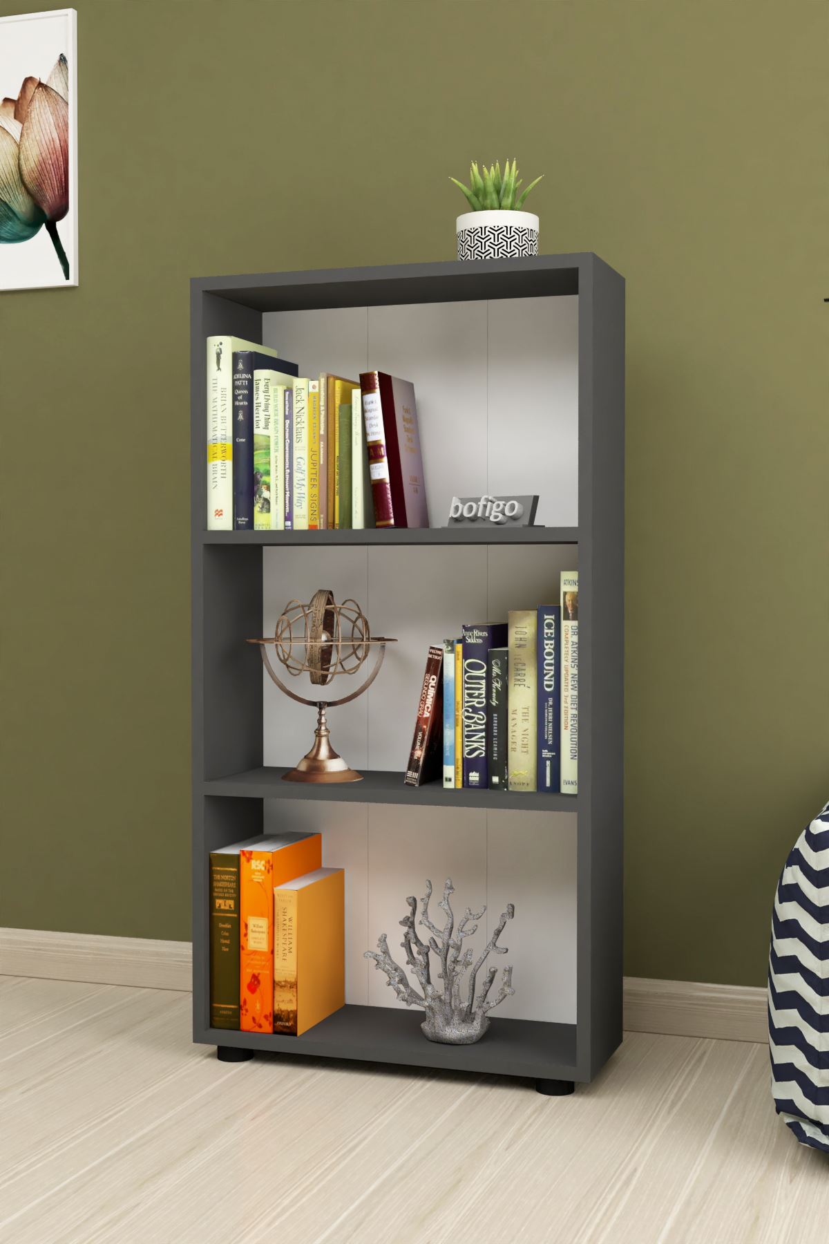 Bofigo Decorative 3 Shelves Bookcase Anthracite