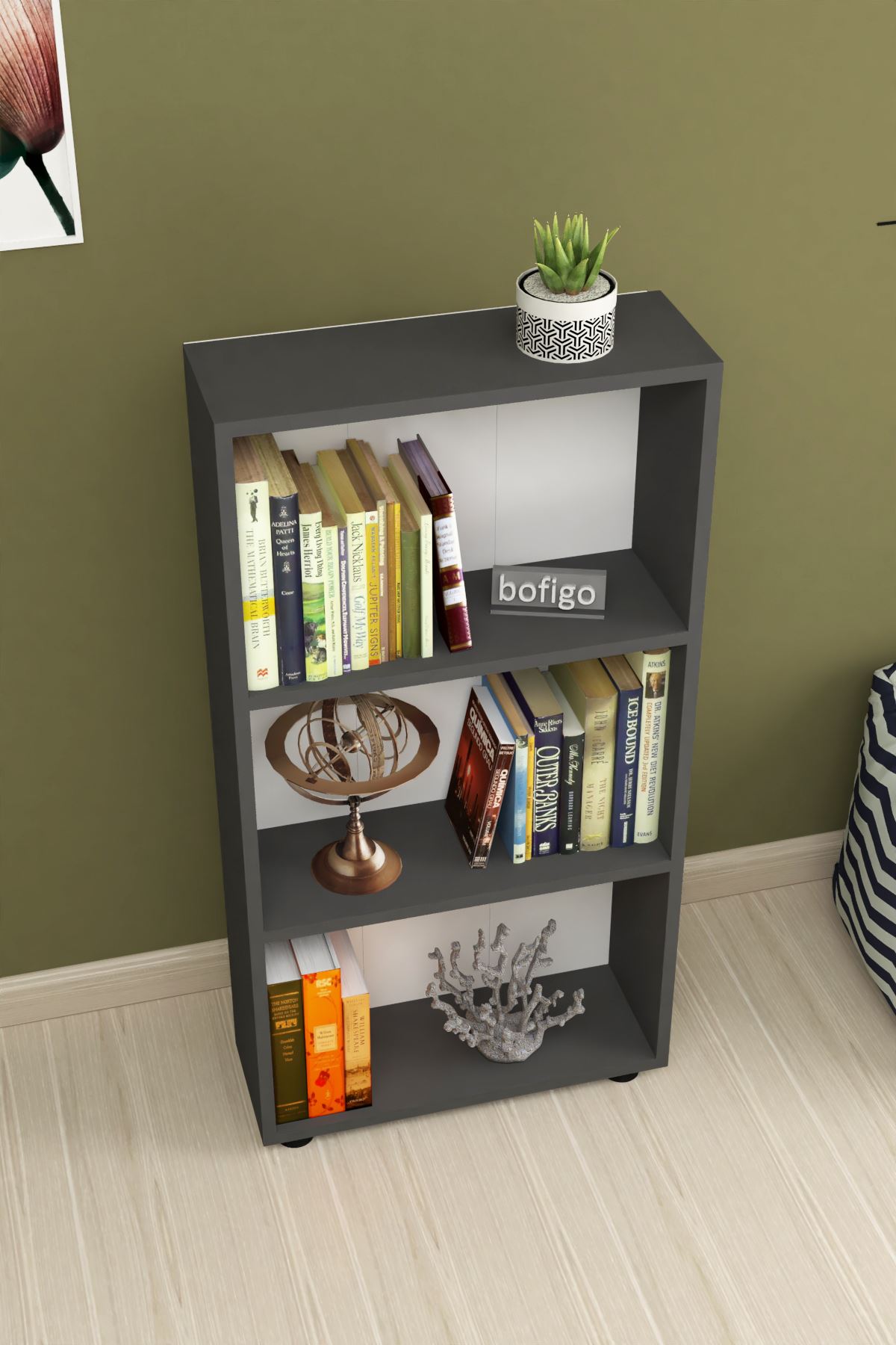 Bofigo Decorative 3 Shelves Bookcase Anthracite
