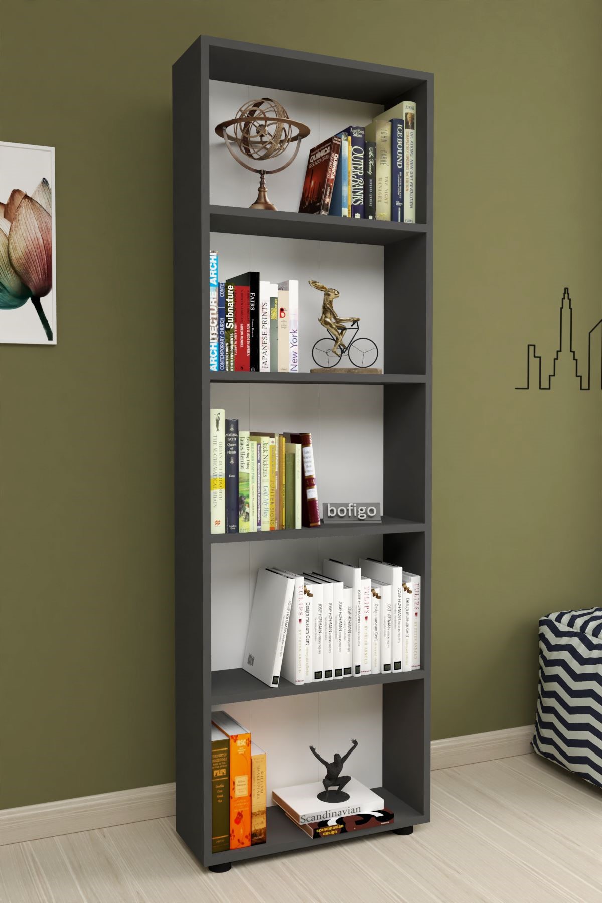 15-02-08 Chipboard Bookshelf With 5 Shelves ANTHRACITE