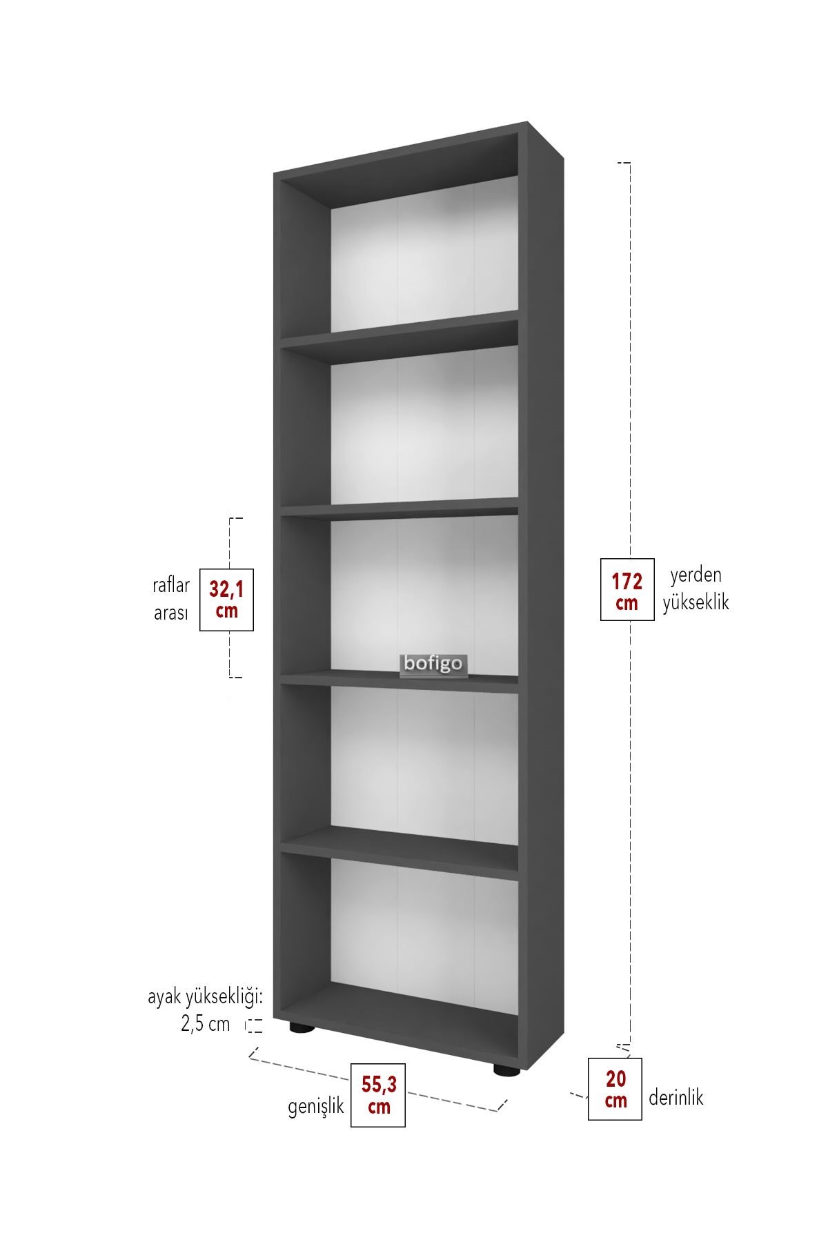 15-02-08 Chipboard Bookshelf With 5 Shelves ANTHRACITE