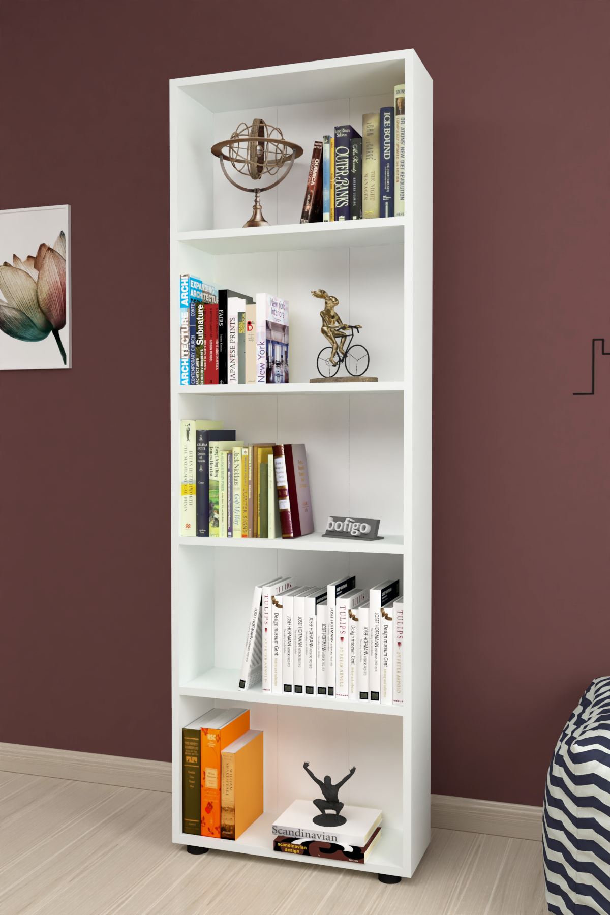 Bofigo Decorative 5 Shelf Bookcase White