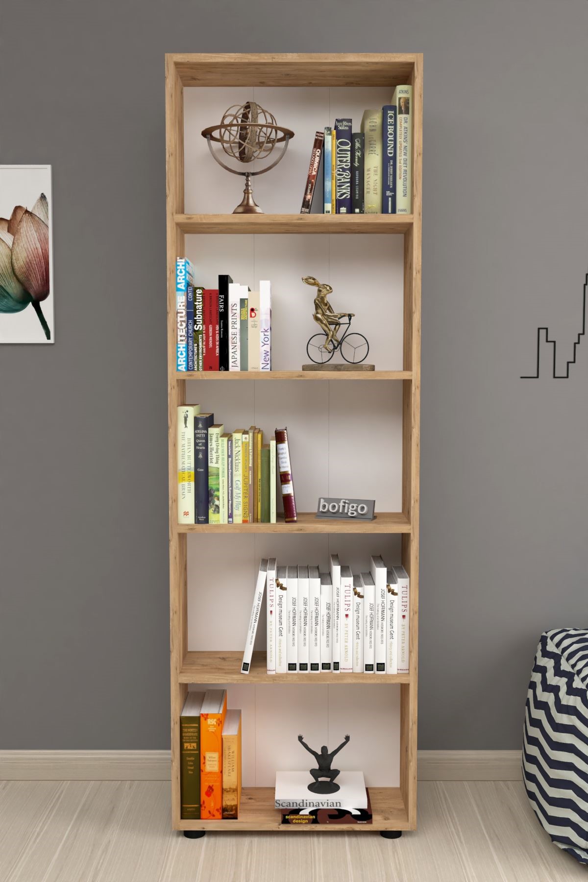 Bofigo Dekoratif 5 Raflı Kitaplık Modern Kitaplık Çam