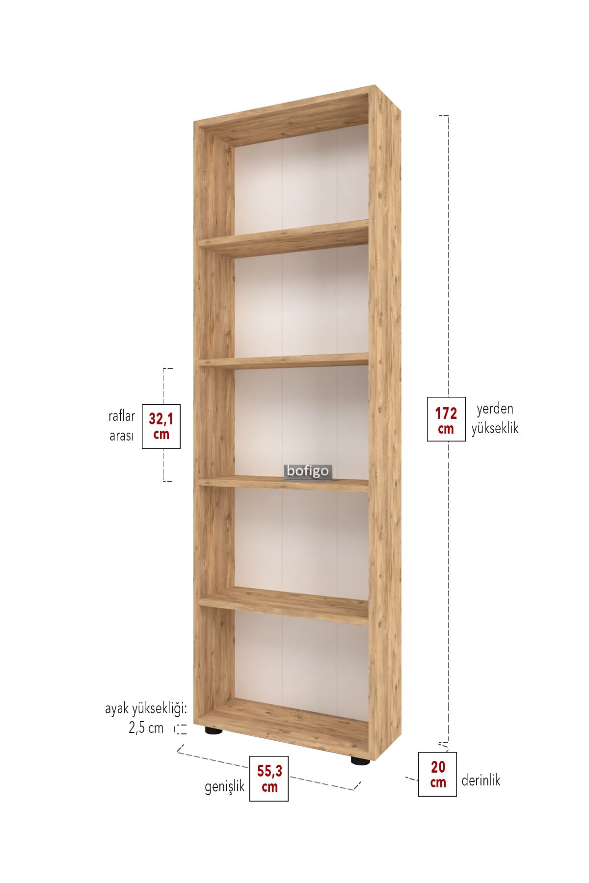 Bofigo Decorative 5 Shelf Bookcase Pine