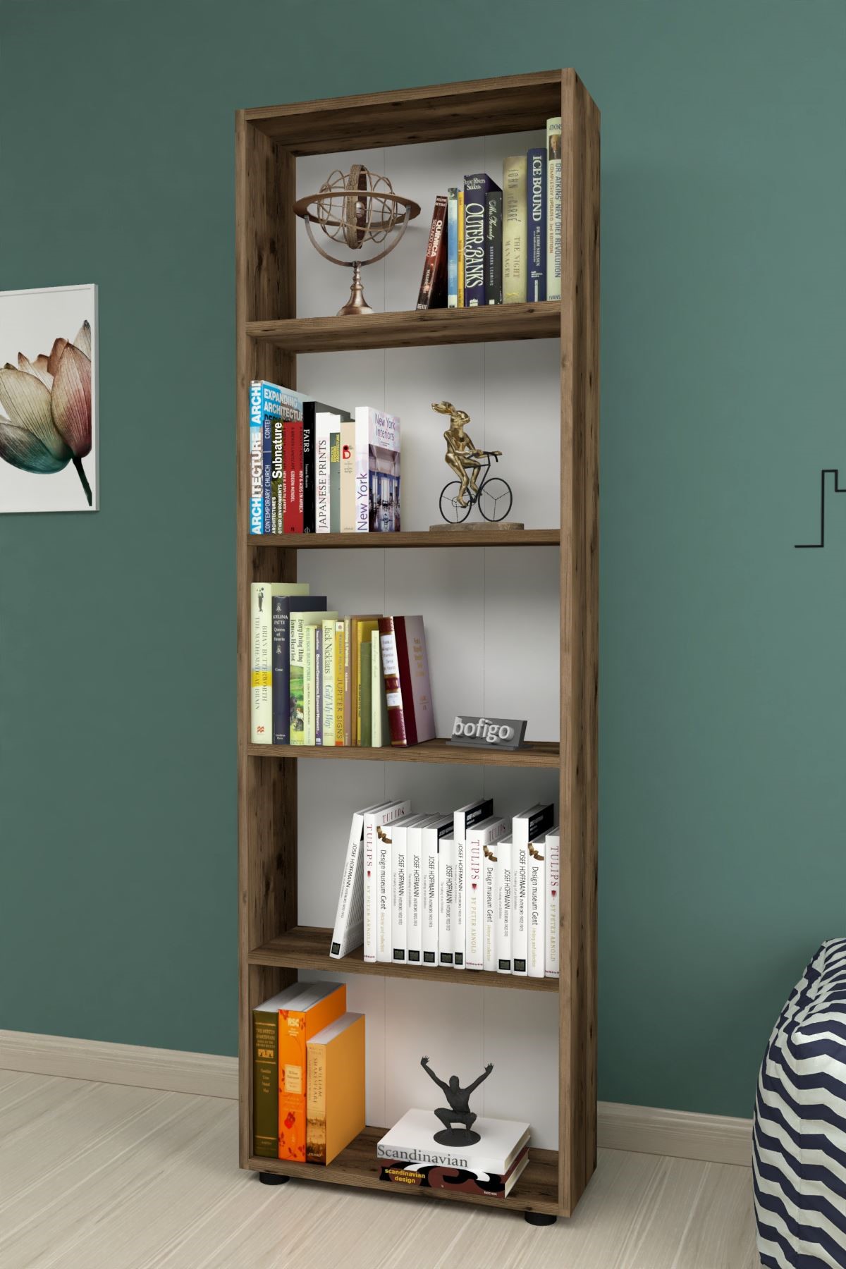 Bofigo Dekoratif 5 Raflı Kitaplık Modern Kitaplık Çınar Lidya