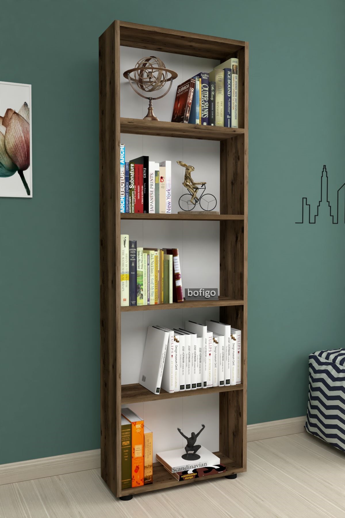 Bofigo Dekoratif 5 Raflı Kitaplık Modern Kitaplık Çınar Lidya