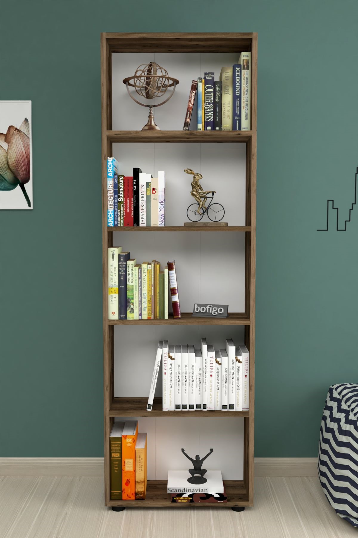 Bofigo Dekoratif 5 Raflı Kitaplık Modern Kitaplık Çınar Lidya