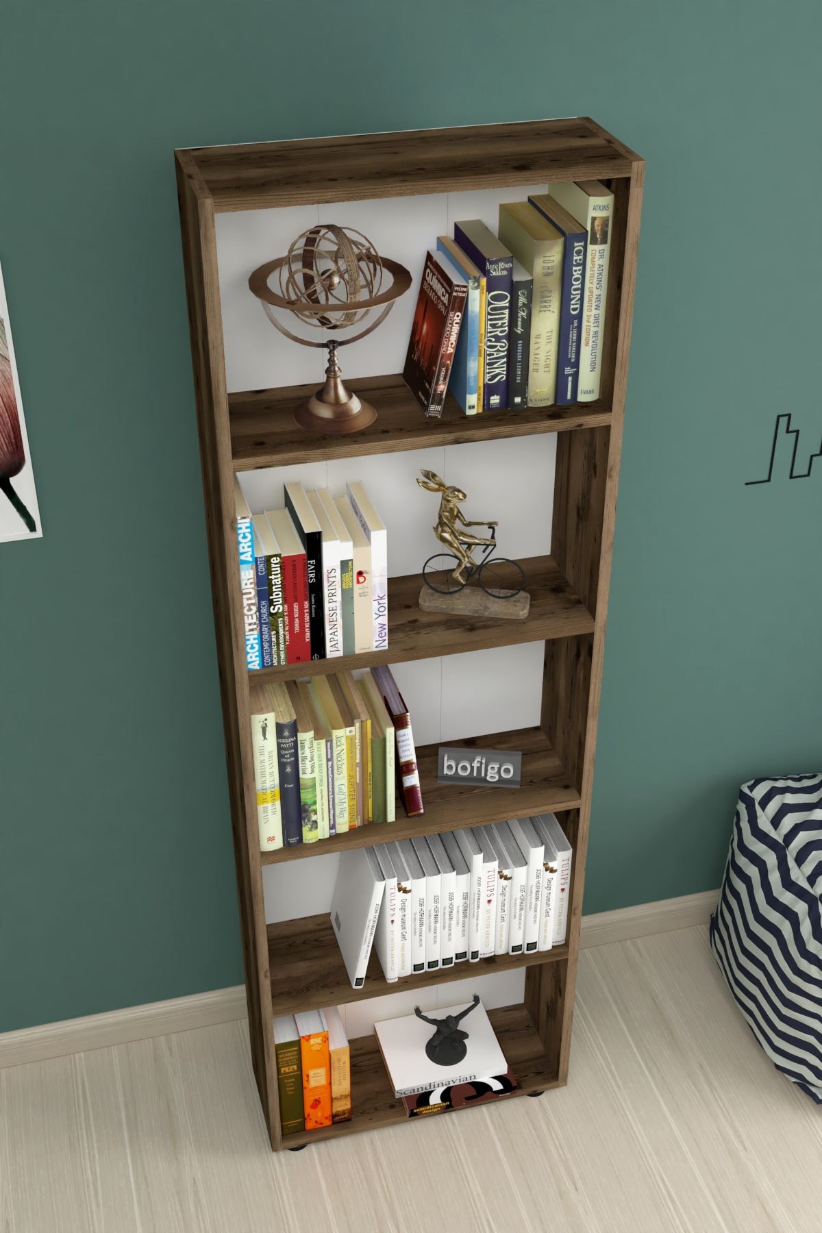 Bofigo Dekoratif 5 Raflı Kitaplık Modern Kitaplık Çınar Lidya