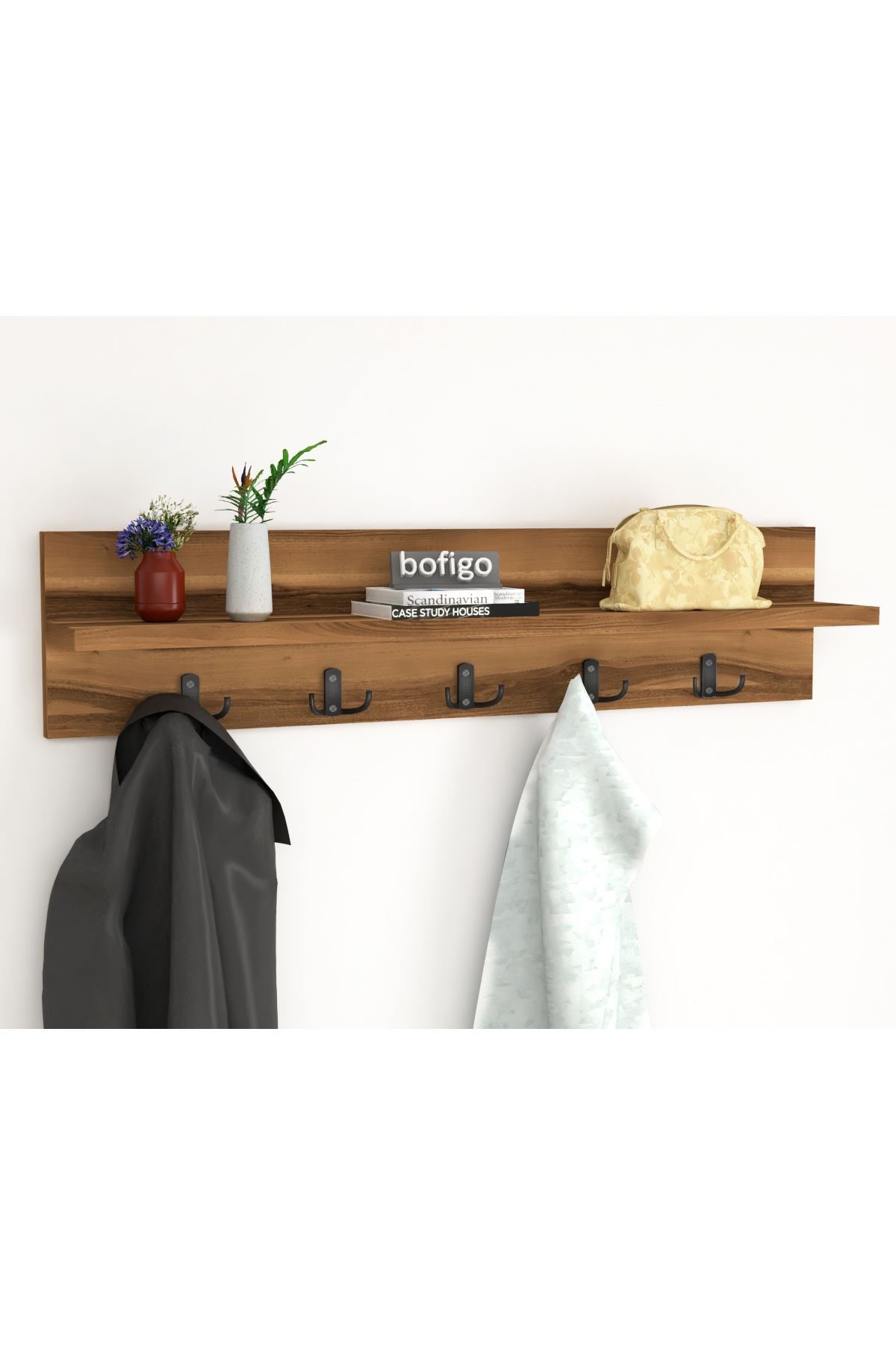 Bofigo Portmanto Duvar Askılığı Elbise Askılığı Vega Ceviz 80 Cm