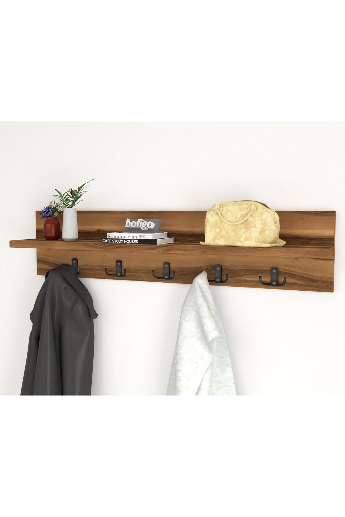 Bofigo Portmanto Duvar Askılığı Elbise Askılığı Vega Ceviz 80 Cm