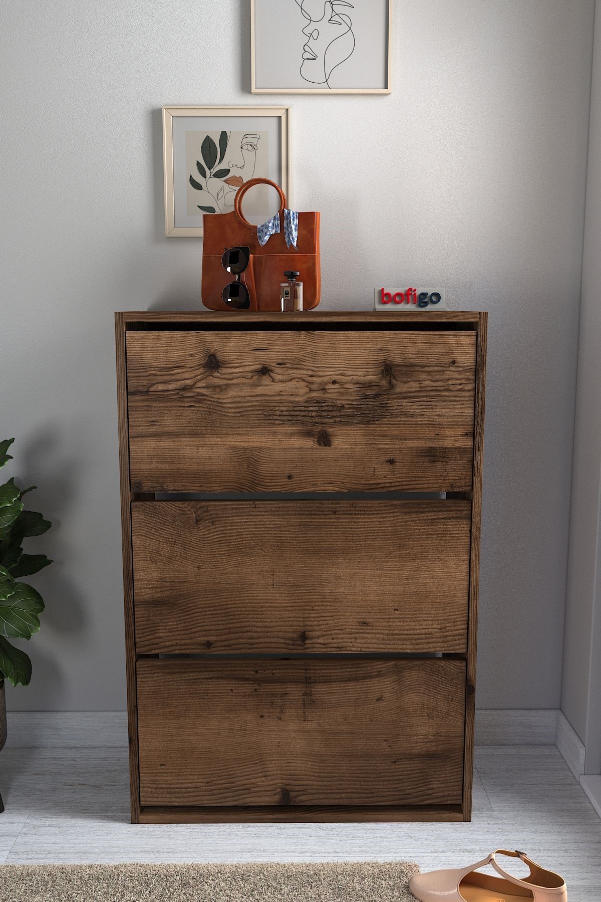 Bofigo Düşer Kapak Ayakkabılık Kayar Raflı Ayakkabılık 3 Bölmeli Ayakkabılık Melek Lidya