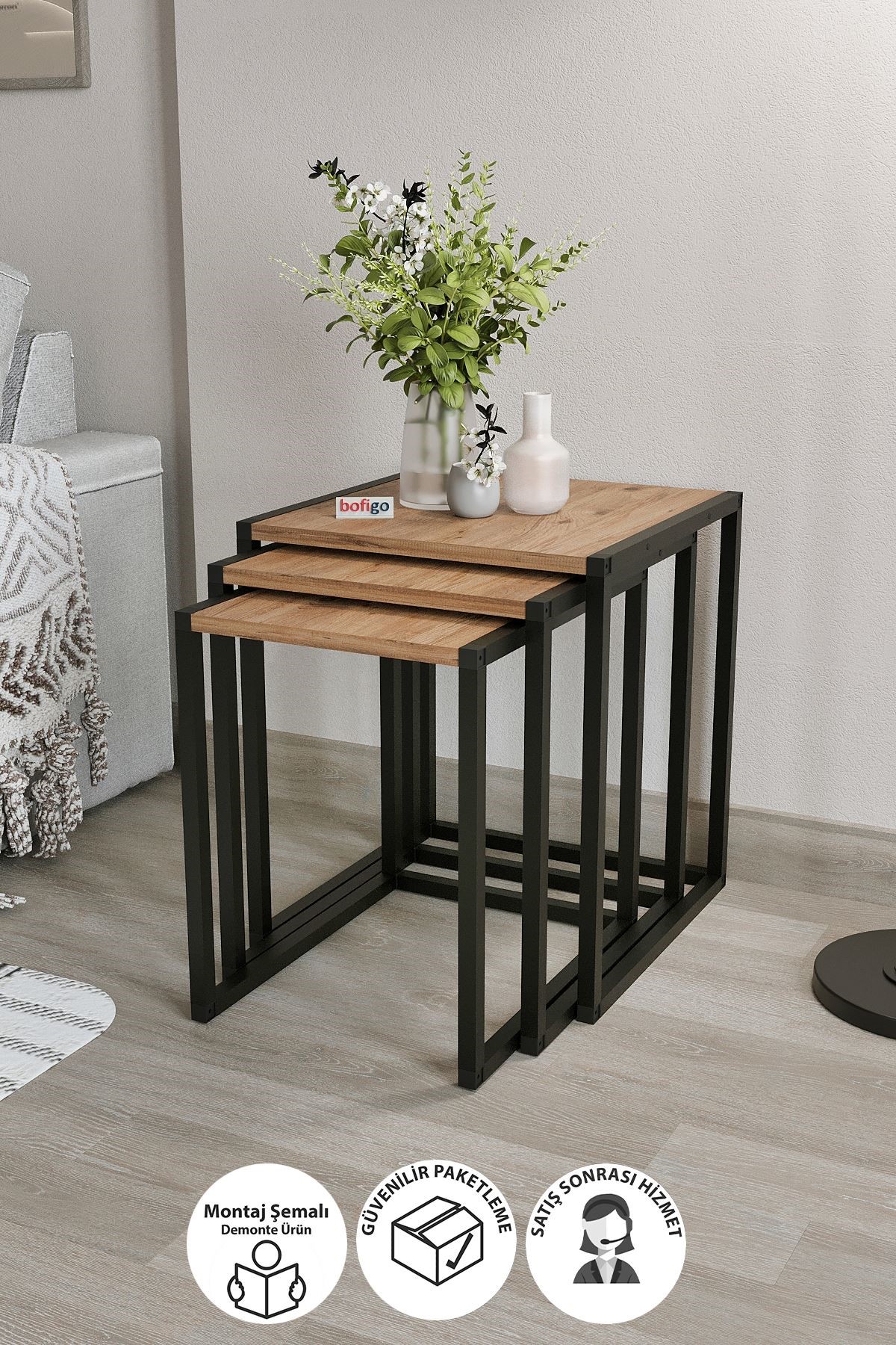 22-30-02 Metal Nesting Table PINE