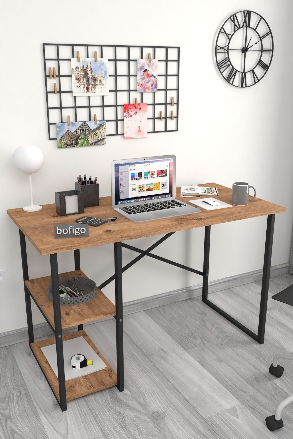 20-02-07 60x120 Cm 2 Shelves Metal Study Desk PINE