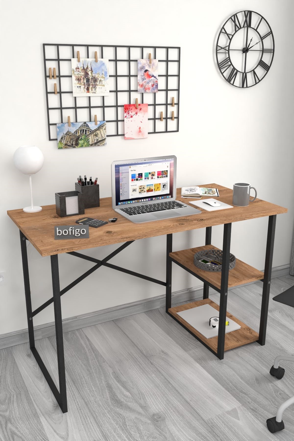 20-02-07 60x120 Cm 2 Shelves Metal Study Desk PINE