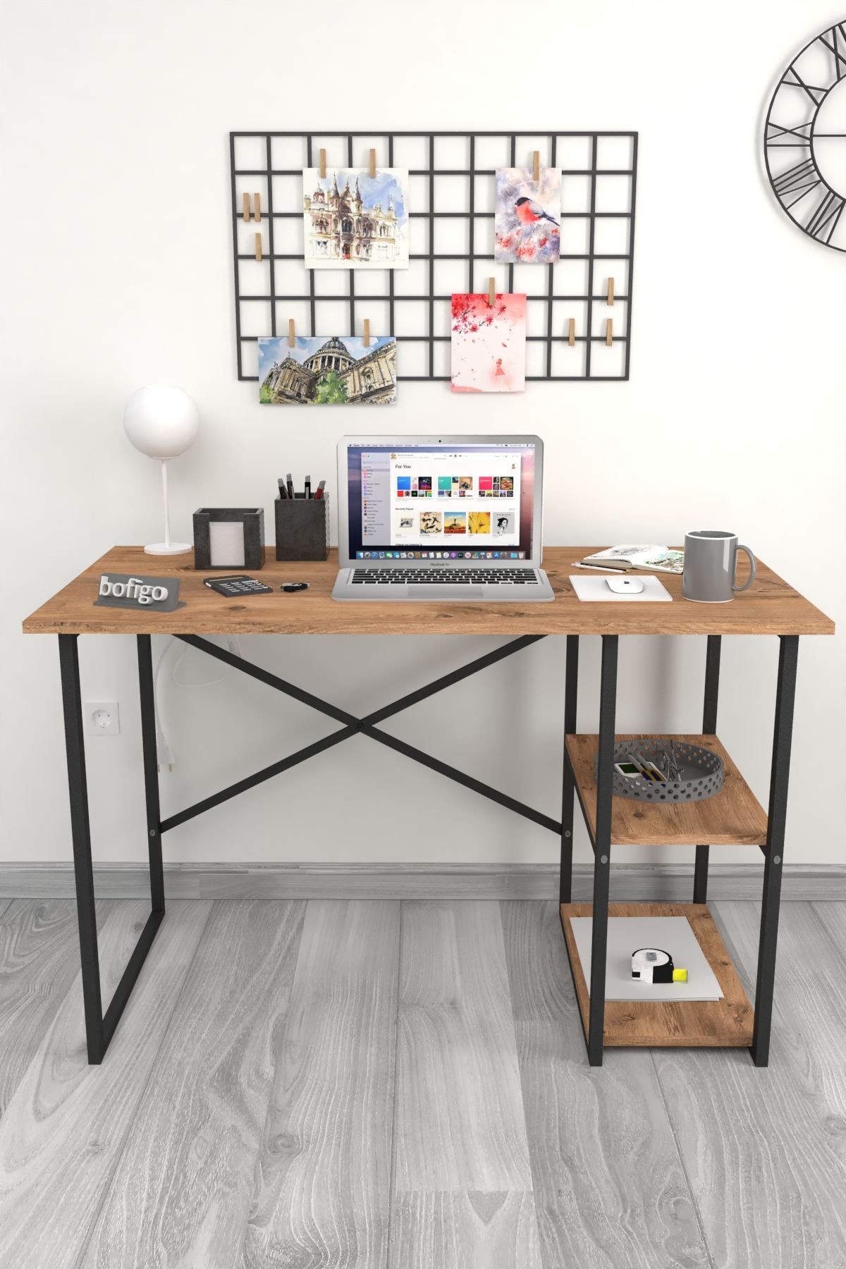 20-02-07 60x120 Cm 2 Shelves Metal Study Desk PINE