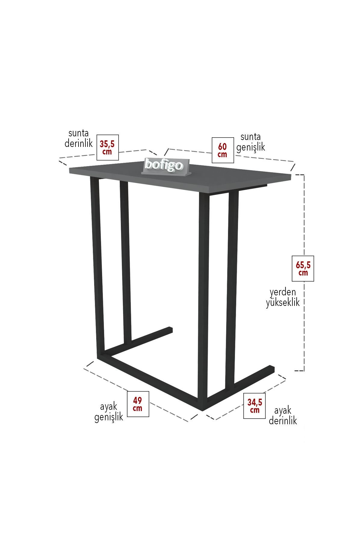 Bofigo Metal Ayaklı Laptop Sehpası Kahvaltı Masası Çalışma Sehpası Antrasit
