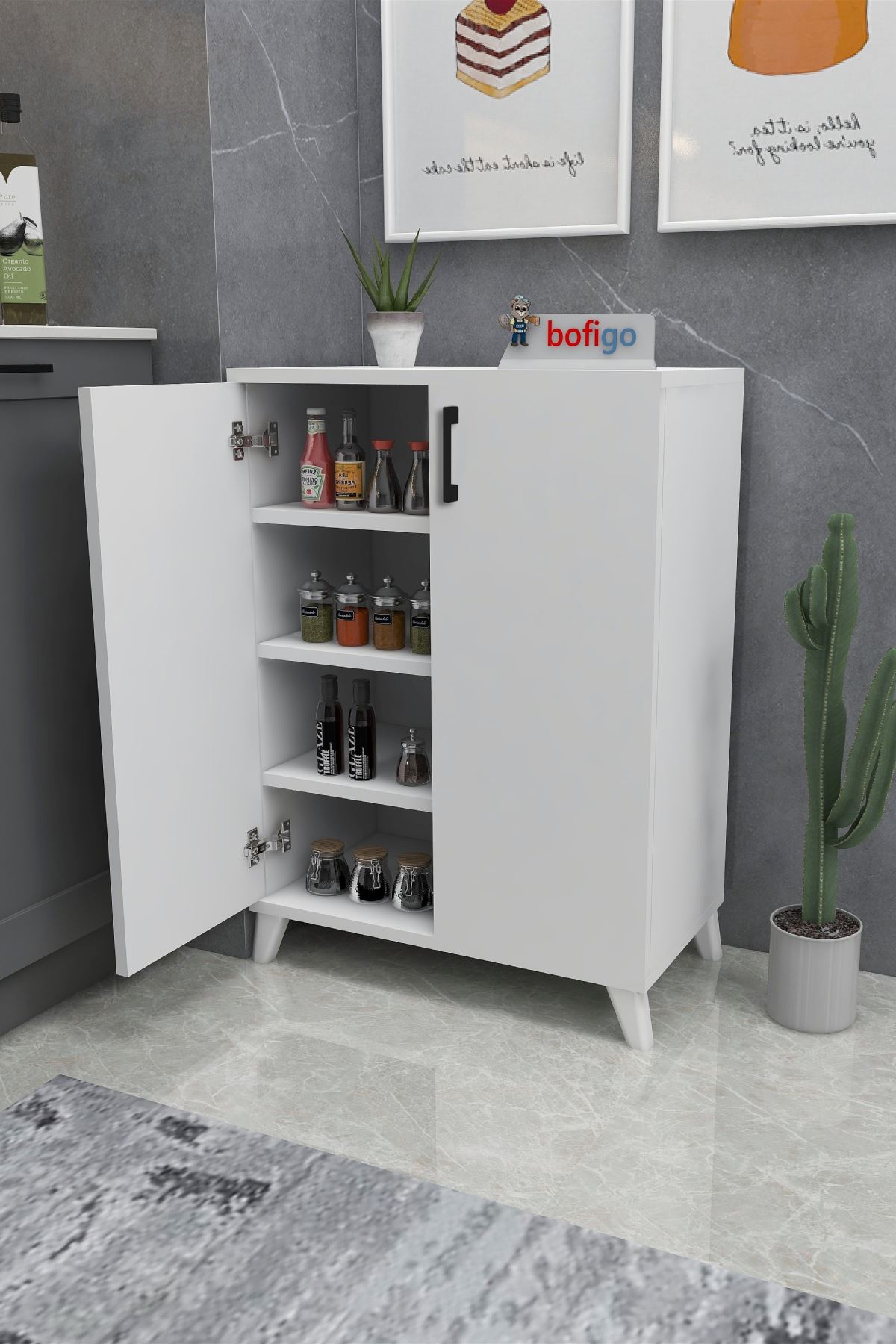 Bofigo Kitchen Cabinet with 5 Baskets Multi-Purpose Cupboard Crisper White