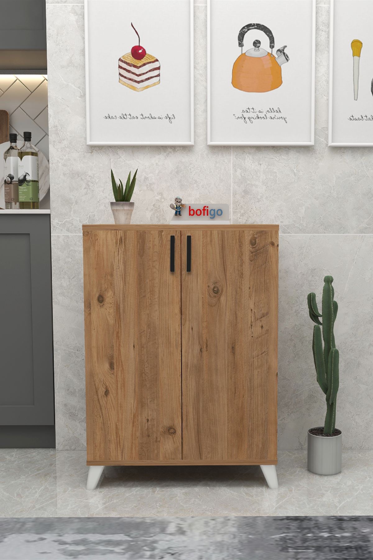 Bofigo Kitchen Cabinet with 5 Baskets Multi-Purpose Cupboard Crisper White
