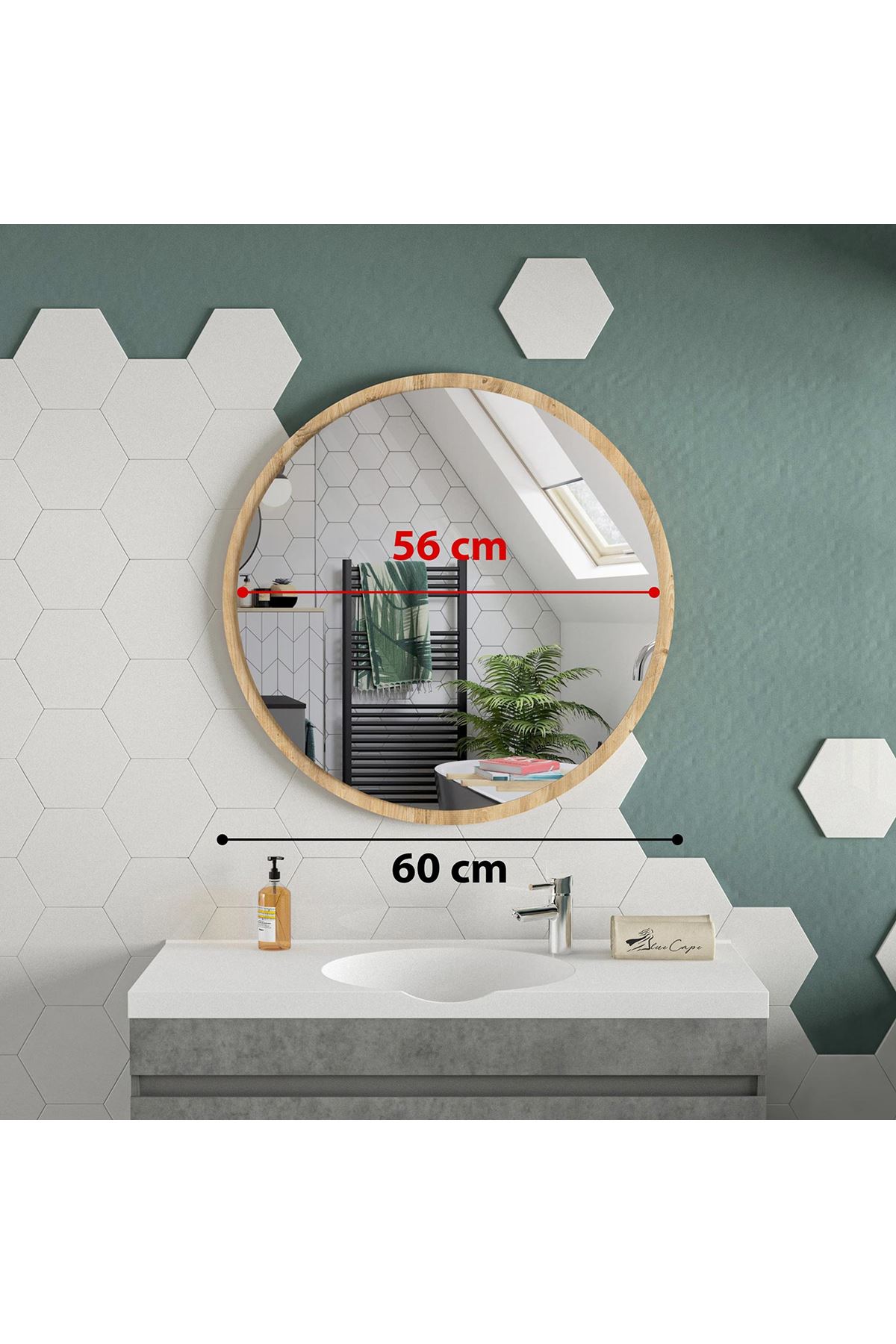 Bofigo 60 Cm Porto Banyo Aynası Dekoratif Lavabo Aynası Yuvarlak Ayna Çam