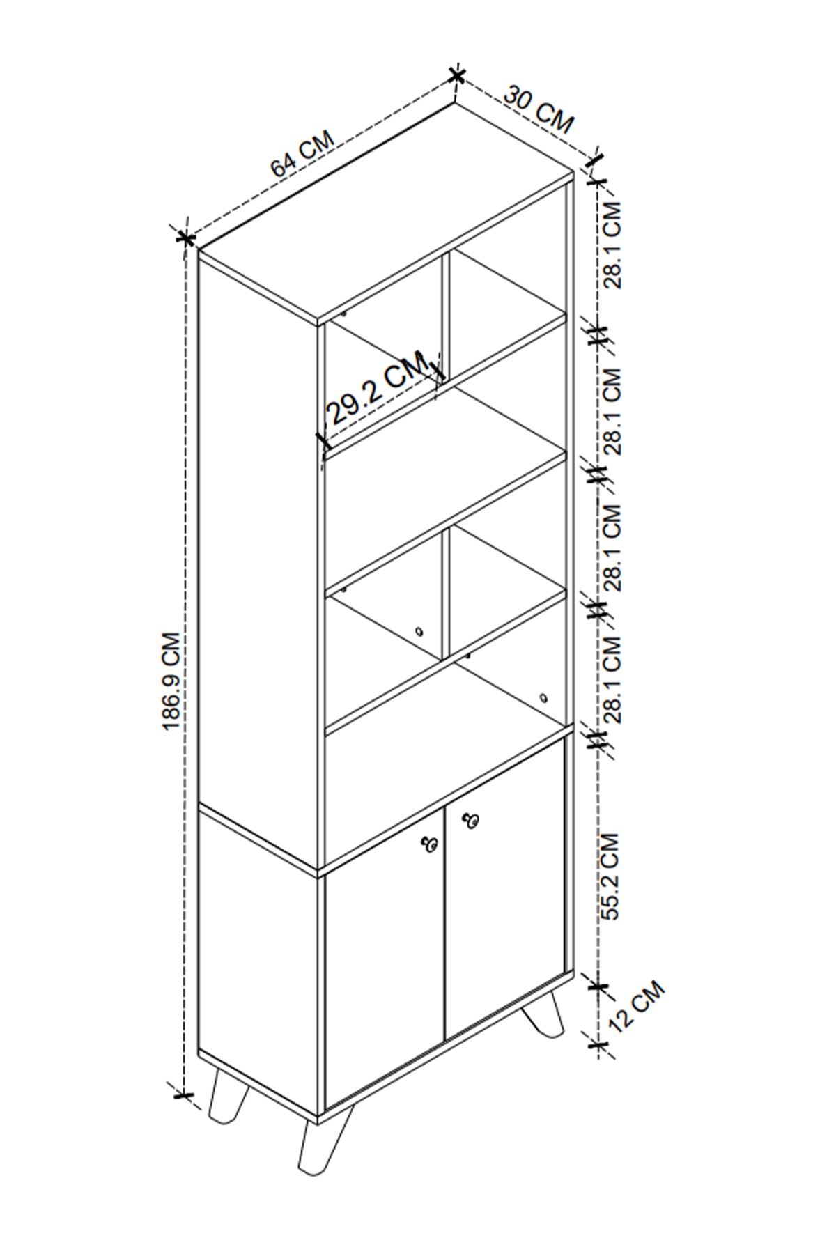 15-28-41 8 Shelves Smyrna Bookshelf SAPPHIRE OAK - WHITE