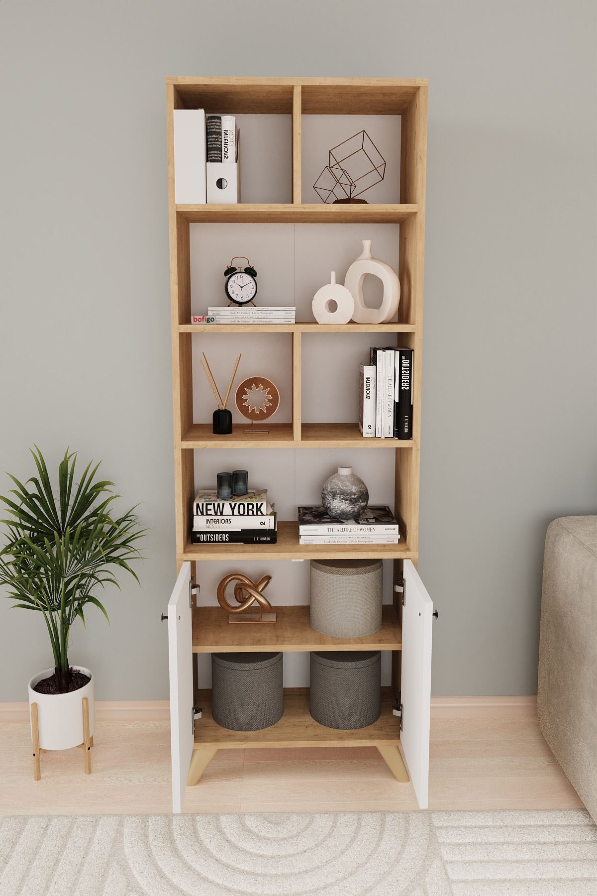 15-28-41 8 Shelves Smyrna Bookshelf SAPPHIRE OAK - WHITE