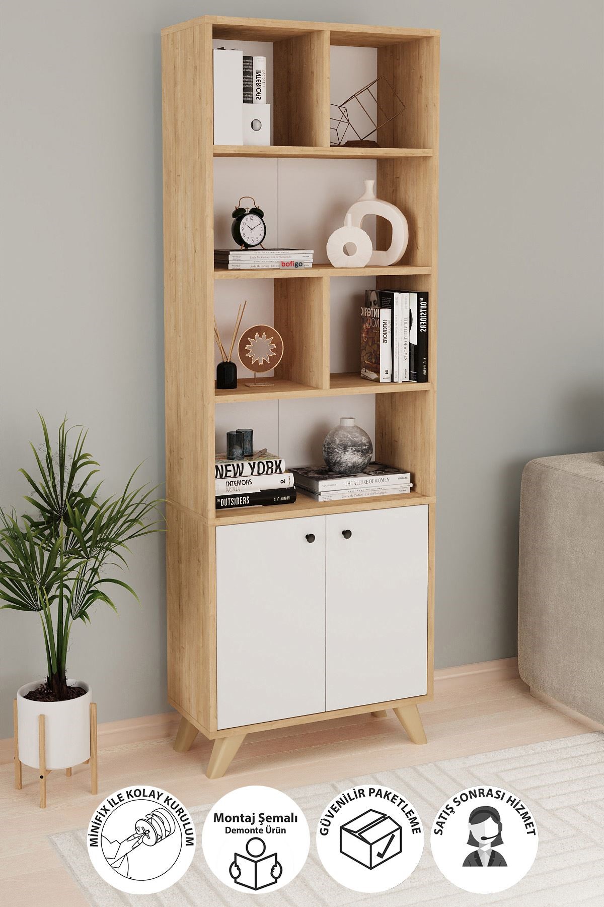 15-28-41 8 Shelves Smyrna Bookshelf SAPPHIRE OAK - WHITE