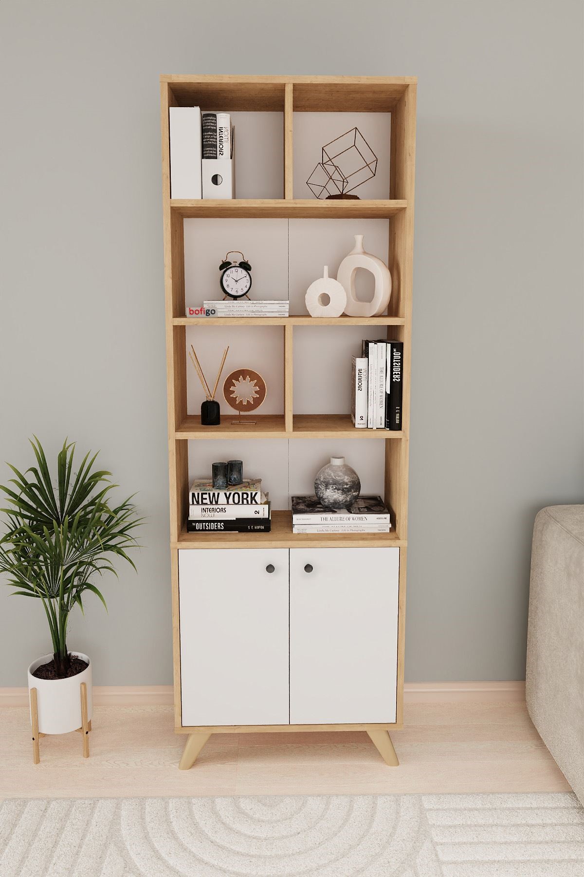 15-28-41 8 Shelves Smyrna Bookshelf SAPPHIRE OAK - WHITE