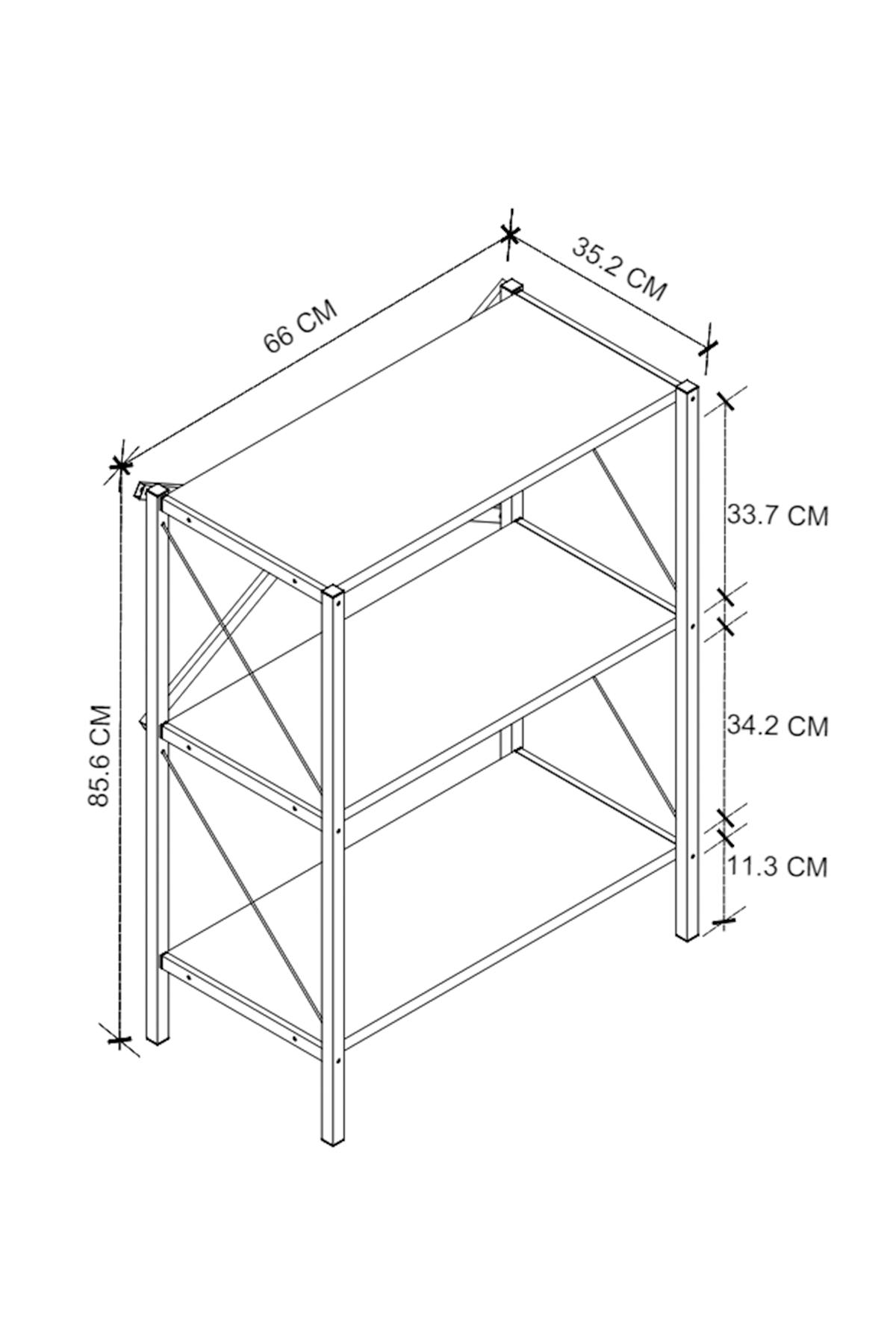 15-05-02 3 Shelves Metal Bookshelf PINE