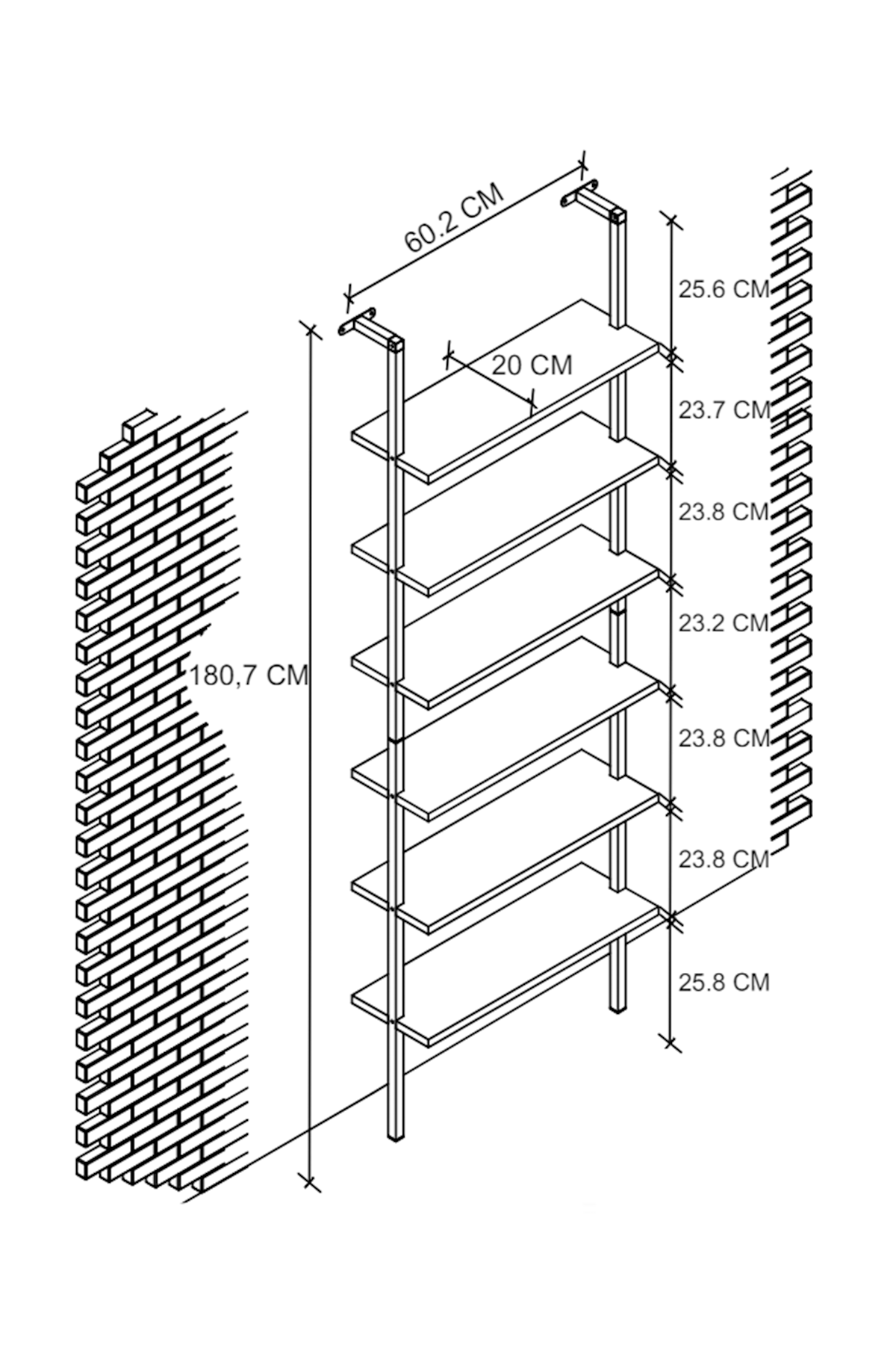 Bofigo 6 Raflı Duvara Monte Kitaplık Dekoratif Kitaplık Rüzgar Lidya