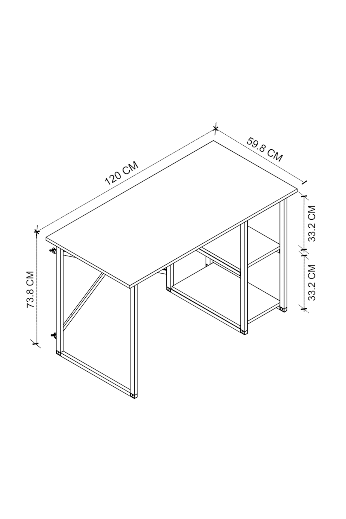  Bofigo 60x120 cm 2 Raflı Çalışma Masası Bilgisayar Masası Ofis Ders Yemek Masası Kafka Antrasit