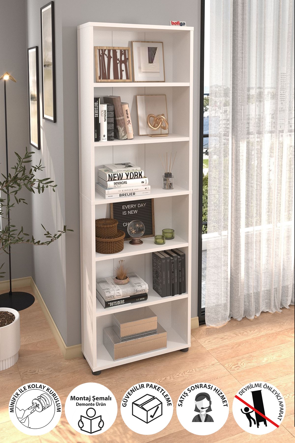 15-16-01 6 Shelves Chipboard Bookshelf WHITE