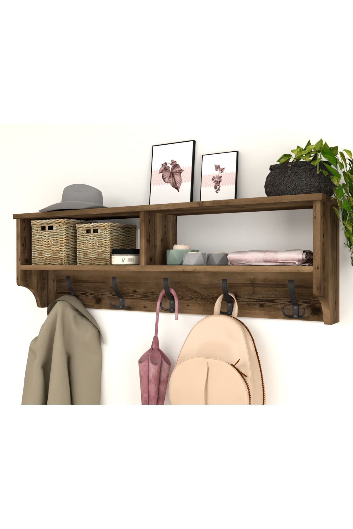 Bofigo Portmanto Duvar Askılığı Elbise Askılığı Raflı Duvar Askılığı Lidya Nova 120 Cm