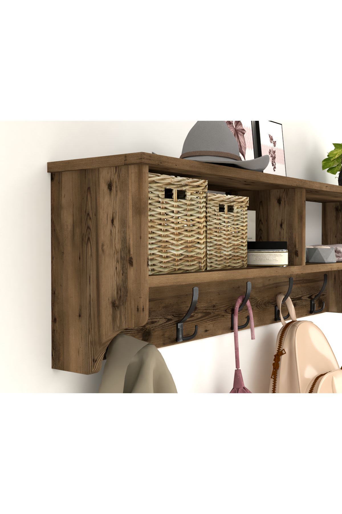 Bofigo Portmanto Duvar Askılığı Elbise Askılığı Raflı Duvar Askılığı Lidya Nova 120 Cm