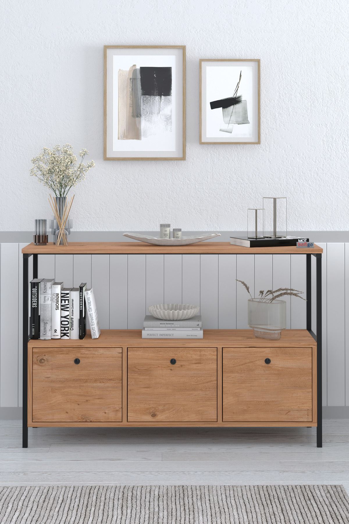 Bofigo 3 Kapaklı Konsol Tv Ünitesi Dresuar Çok Amaçlı Konsol Kahve Köşesi Doruk Çam