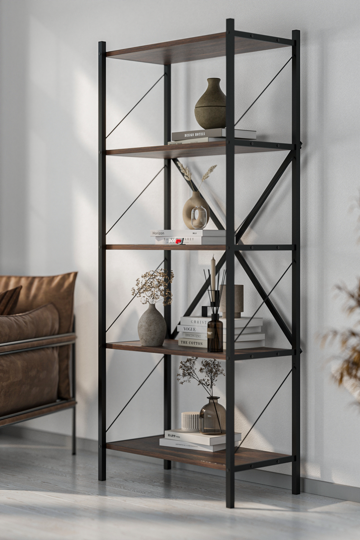 Bofigo Dekoratif 5 Raflı Kitaplık Metal Kitaplık Agora Mars