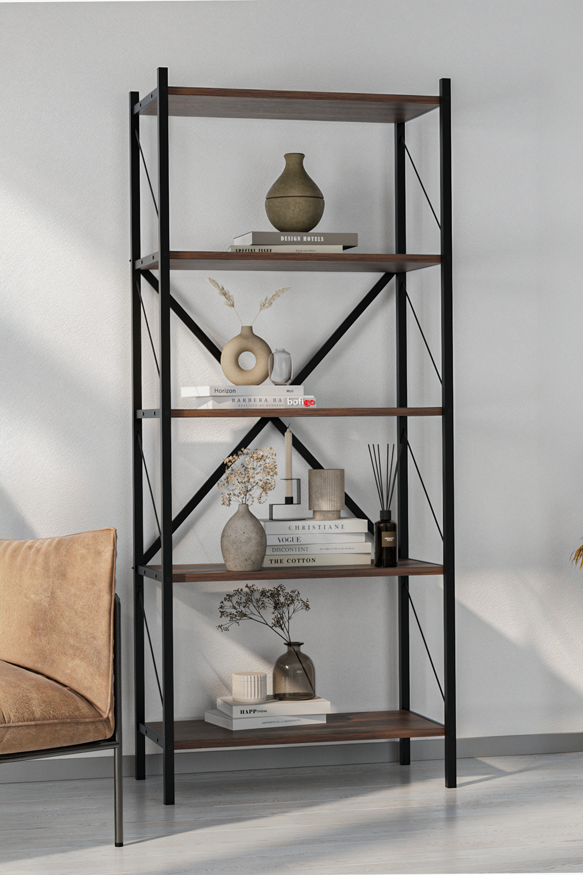 Bofigo Dekoratif 5 Raflı Kitaplık Metal Kitaplık Agora Mars