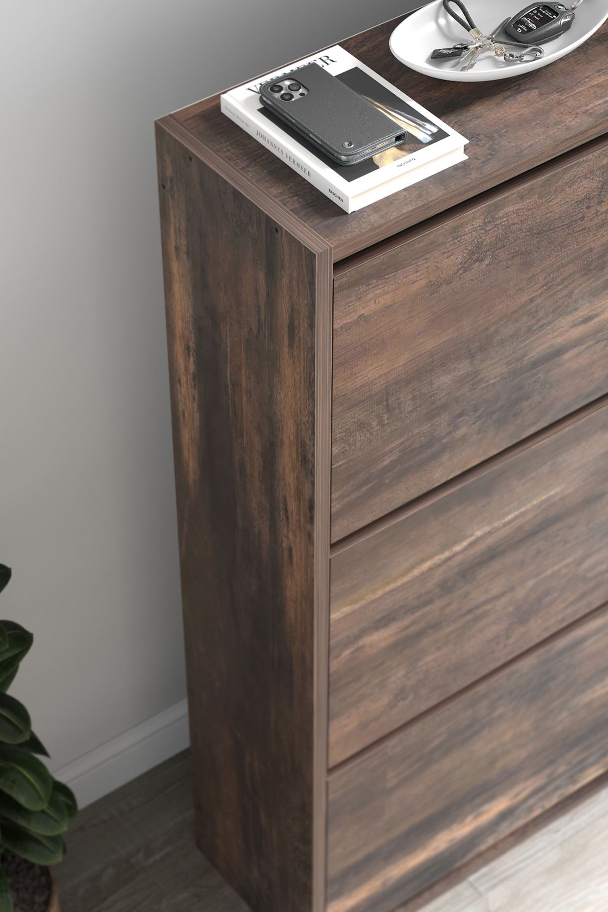 Bofigo Düşer Kapak Ayakkabılık Kayar Raflı Ayakkabılık 3 Bölmeli Ayakkabılık Melek Mars