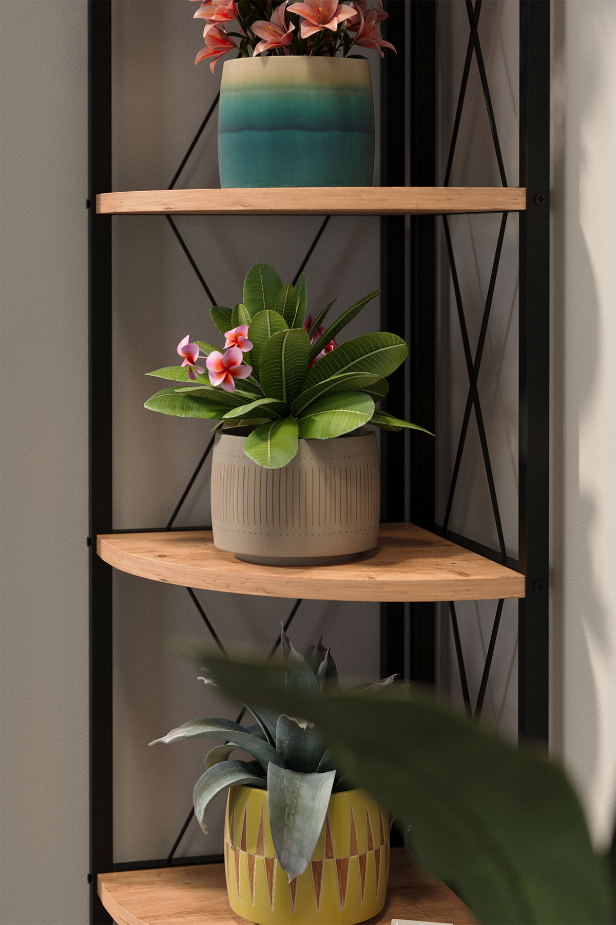 15-15-02 Metal Corner Bookshelf PINE