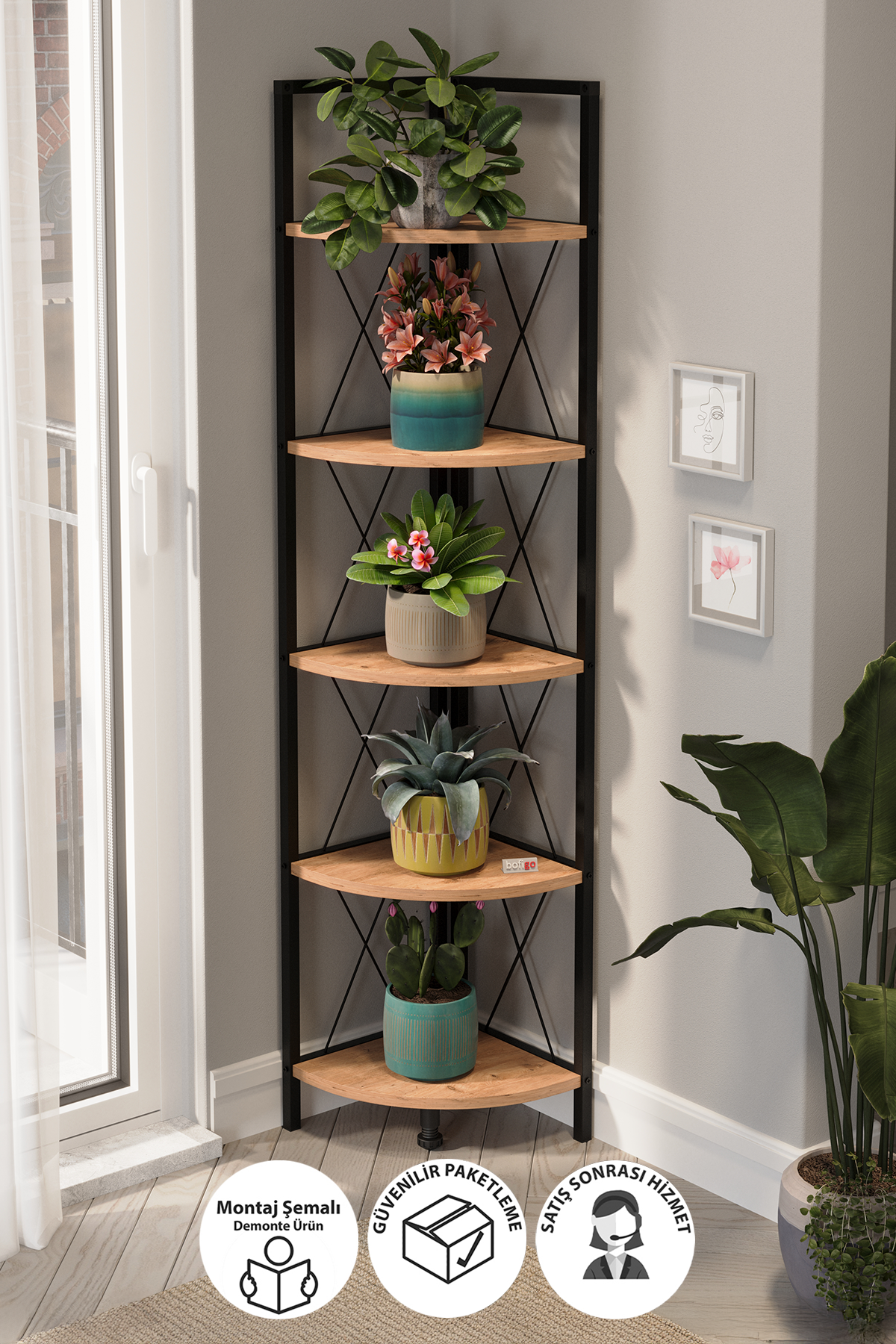 15-15-02 Metal Corner Bookshelf PINE