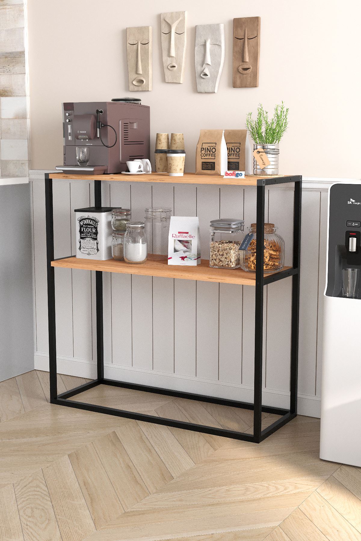 Bofigo 2 Raflı Mutfak Standı Kahve Köşesi Mutfak Rafı Mutfak Bangosu Tunç Çam