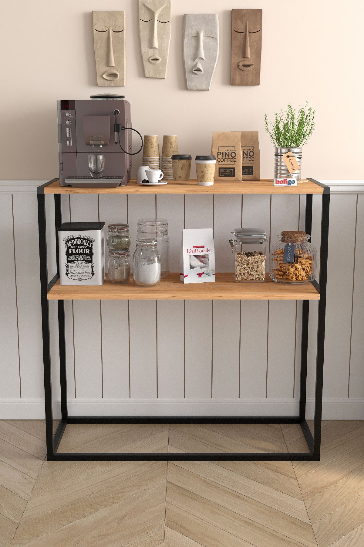 Bofigo 2 Raflı Mutfak Standı Kahve Köşesi Mutfak Rafı Mutfak Bangosu Tunç Çam