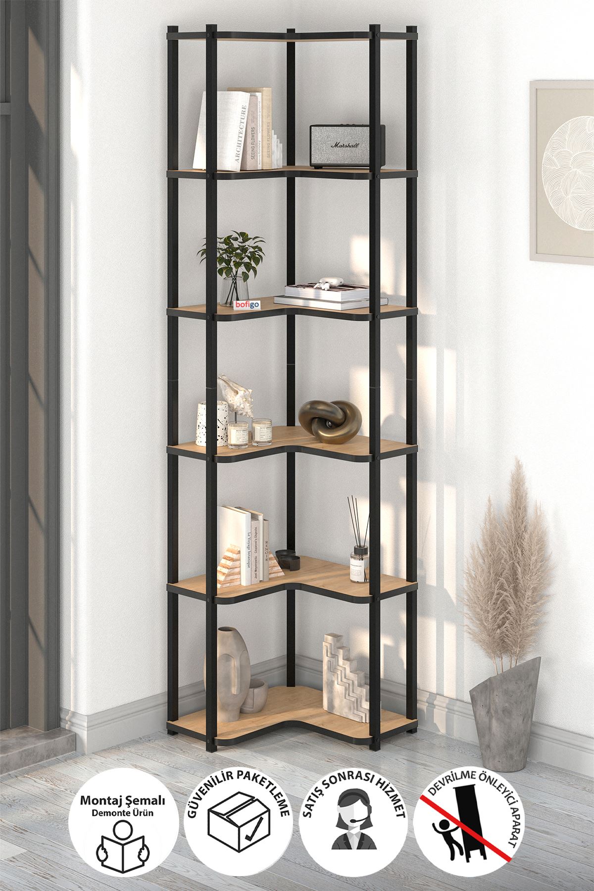 15-45-14 6-Shelf Metal Bookshelf and Decorative Storage Rack
