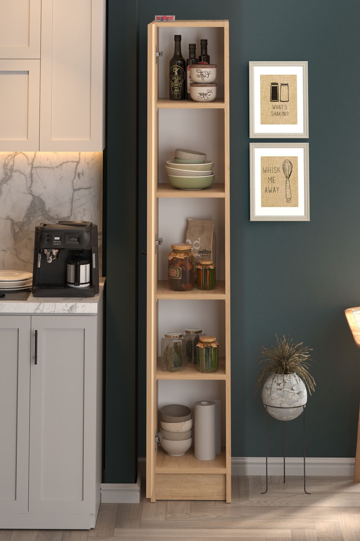 Bofigo Kapaklı 5 Bölmeli Çok Amaçlı Dolap Çok Amaçlı Mutfak Dolabı Banyo Dolabı Buket Safir Meşe