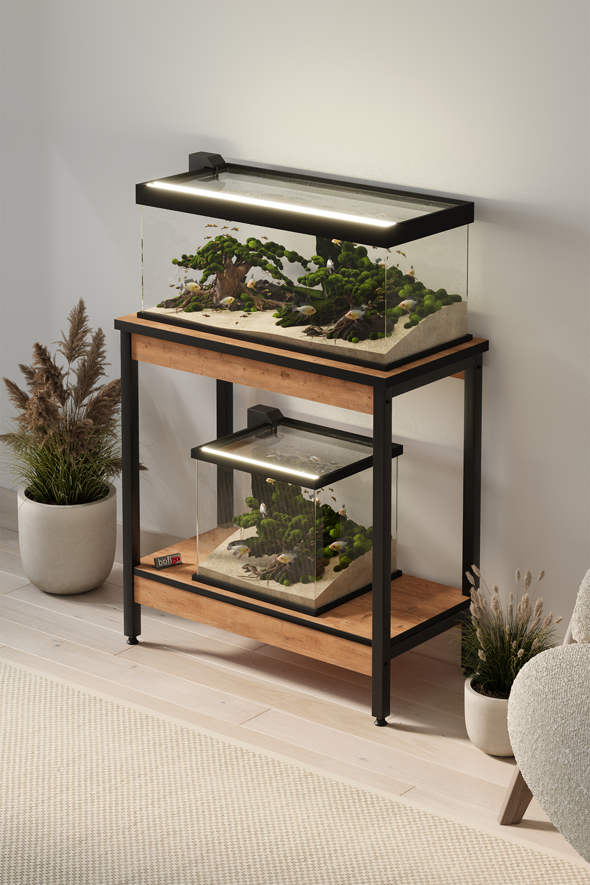 Bofigo Akvaryum Sehpası Yan Sehpa Metal Ayaklı Sehpa 80 x 40 Cm Çam