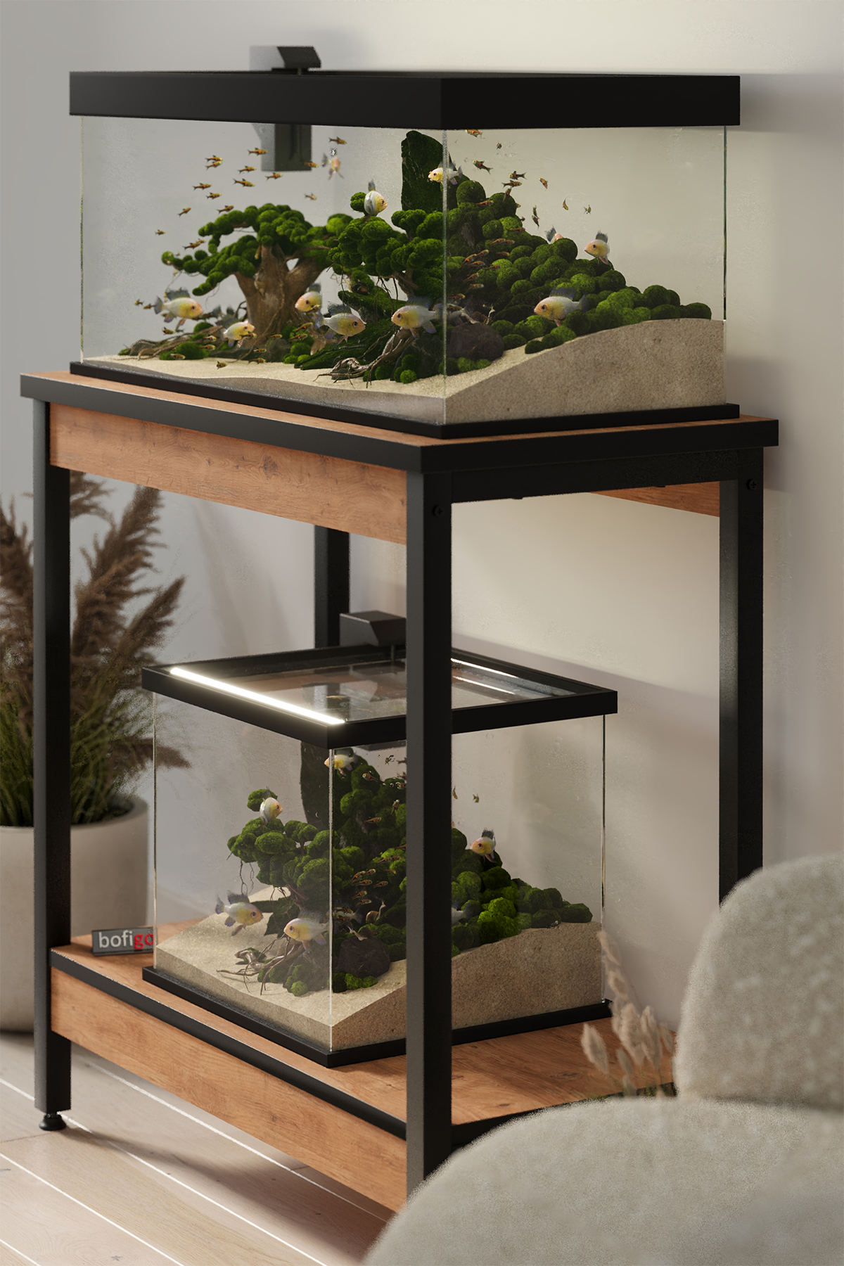 Bofigo Akvaryum Sehpası Yan Sehpa Metal Ayaklı Sehpa 80 x 40 Cm Çam