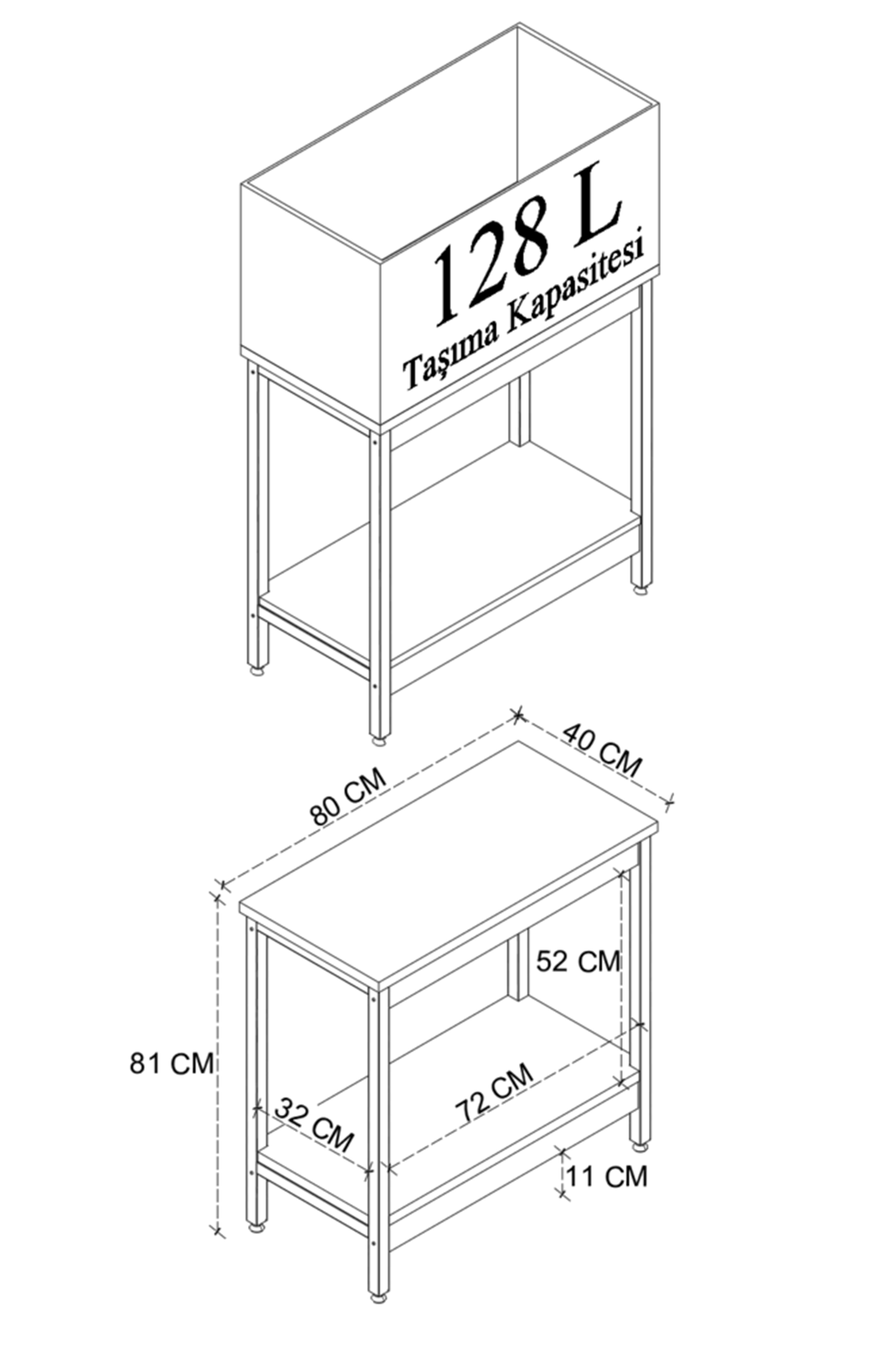 Bofigo Akvaryum Sehpası Yan Sehpa Metal Ayaklı Sehpa 80 x 40 Cm Çam
