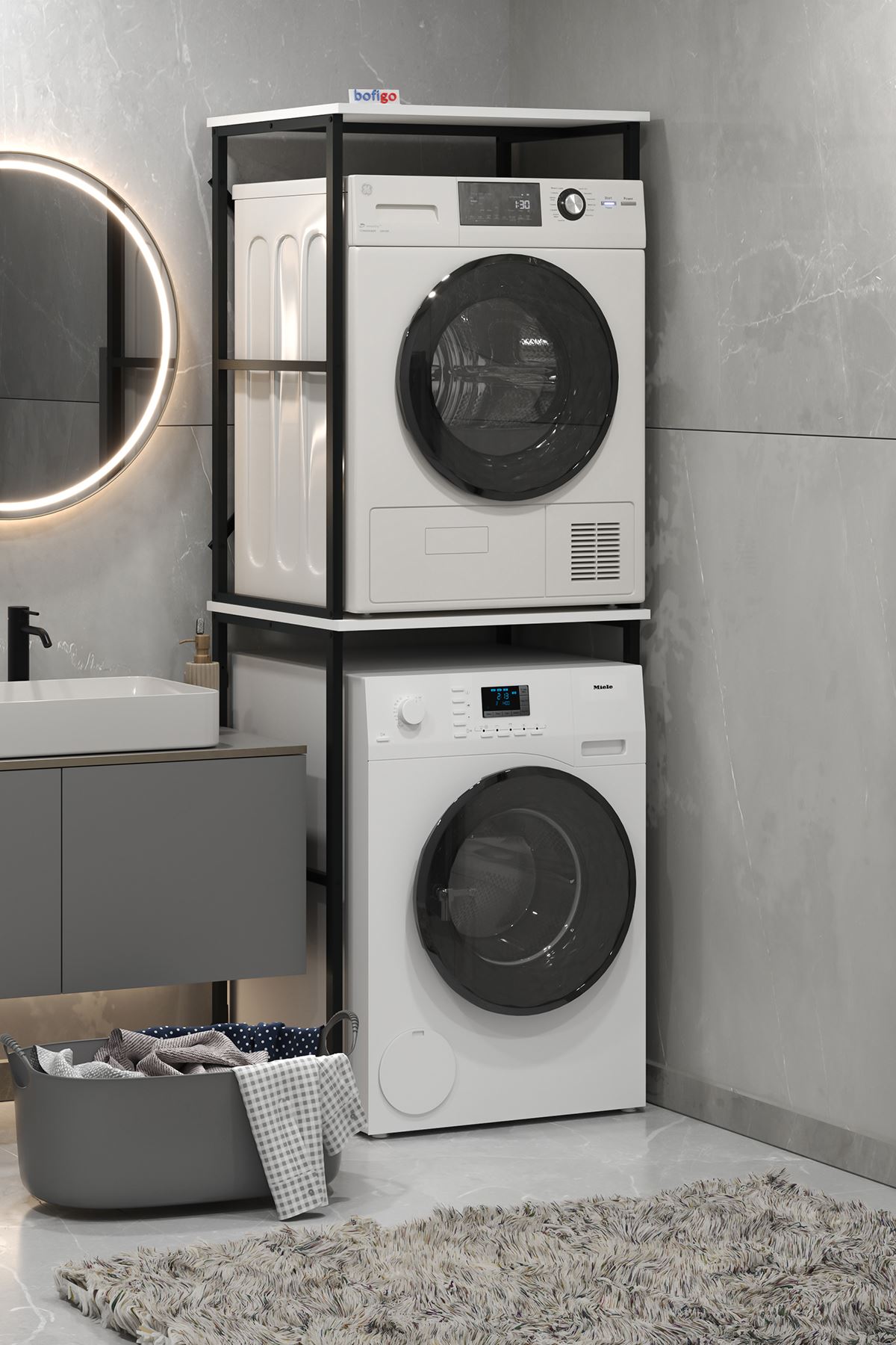 Bofigo Çamaşır Makinesi Dolabı Kurutma Makinesi Dolabı Metal Banyo Dolabı Seda Beyaz