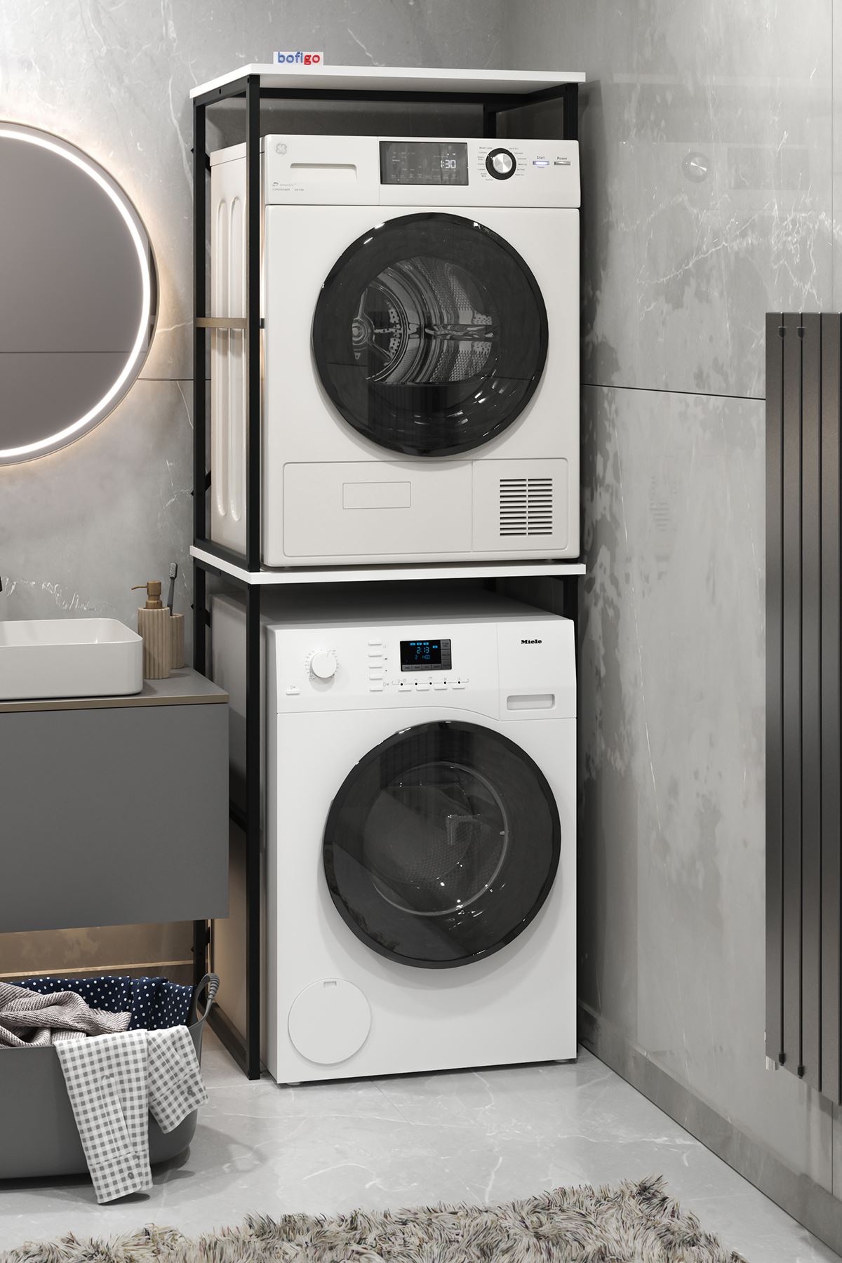 Bofigo Çamaşır Makinesi Dolabı Kurutma Makinesi Dolabı Metal Banyo Dolabı Seda Beyaz