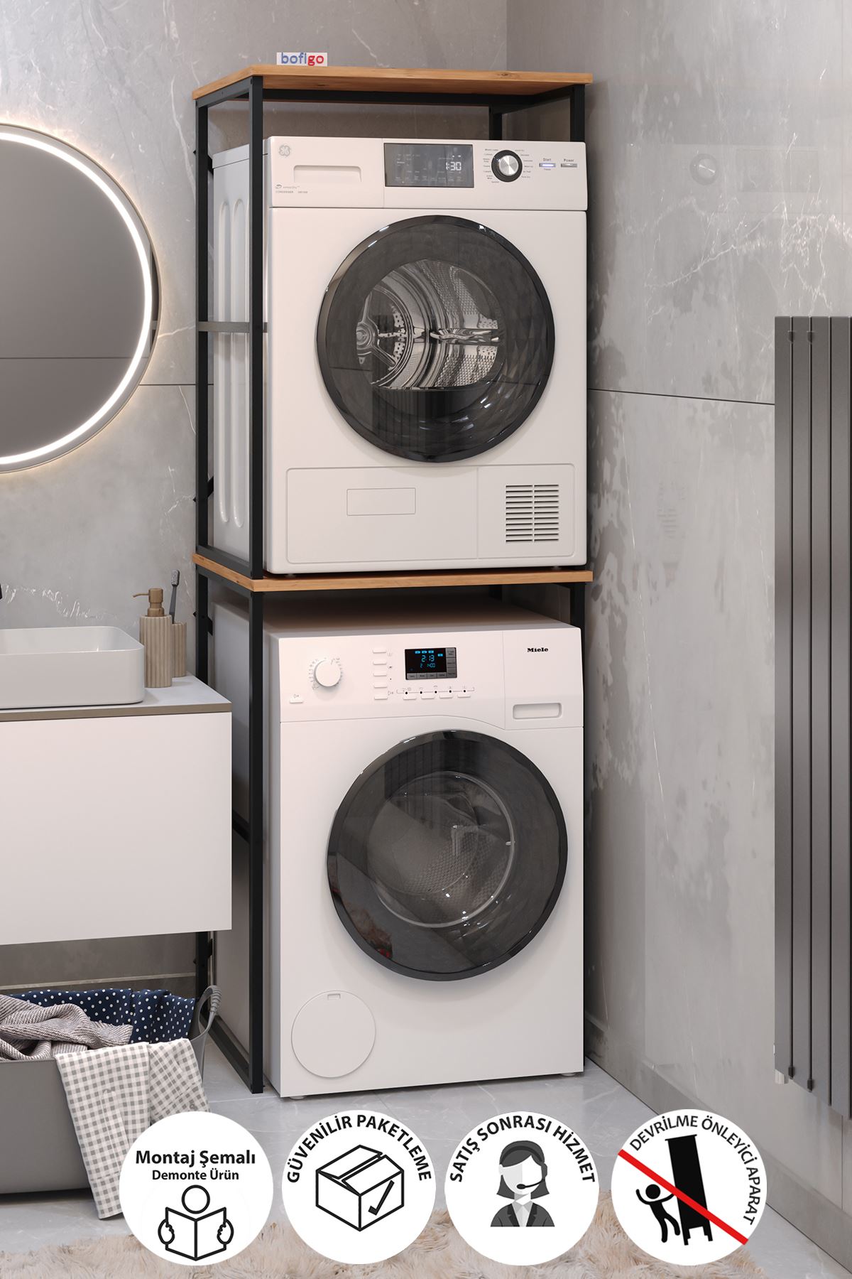 Bofigo Çamaşır Makinesi Dolabı Kurutma Makinesi Dolabı Metal Banyo Dolabı Seda Çam