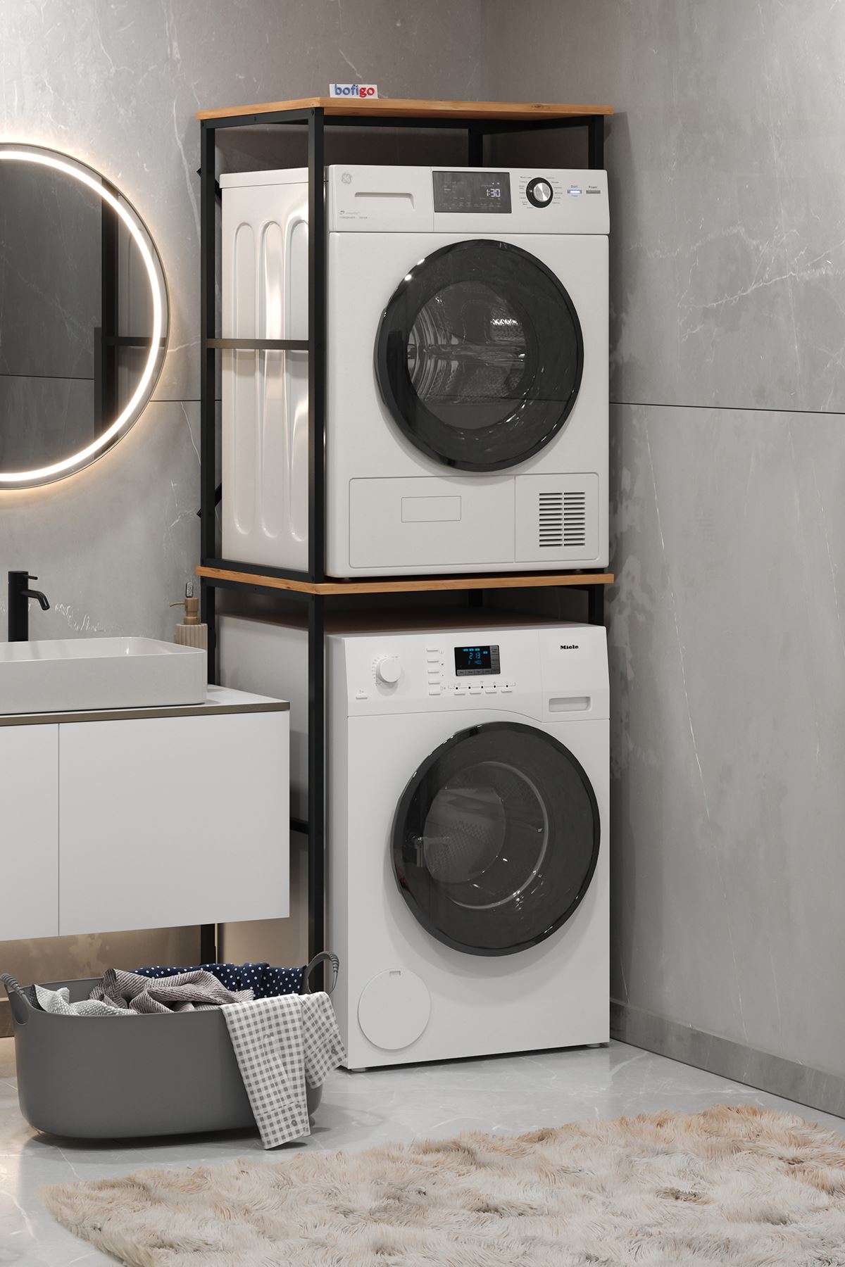 Bofigo Çamaşır Makinesi Dolabı Kurutma Makinesi Dolabı Metal Banyo Dolabı Seda Çam