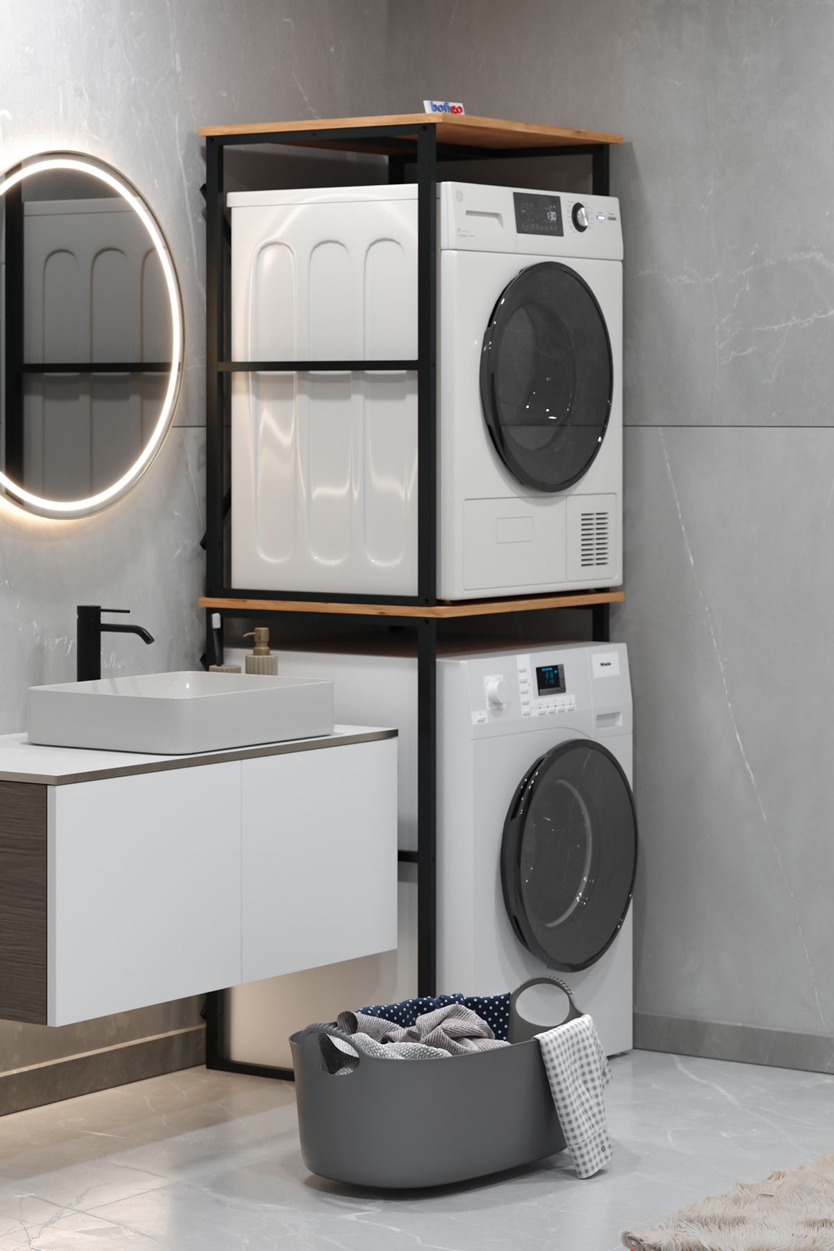 Bofigo Çamaşır Makinesi Dolabı Kurutma Makinesi Dolabı Metal Banyo Dolabı Seda Çam